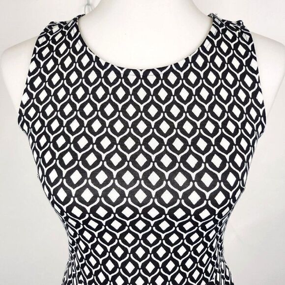 H&M Diamond Print Mini Skater Dress Sleeveless Round Neck Cut Out Back Womens S - Picture 2 of 7